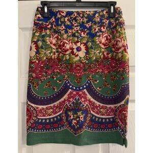 Anthropologie Maeve Skirt Sz 2 Textured Pencil Floral Career Summer Boho Vibrant